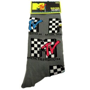 MTV Music Television Novelty Crew Socks Fits Men's Shoe Size 6-12, New With Tags